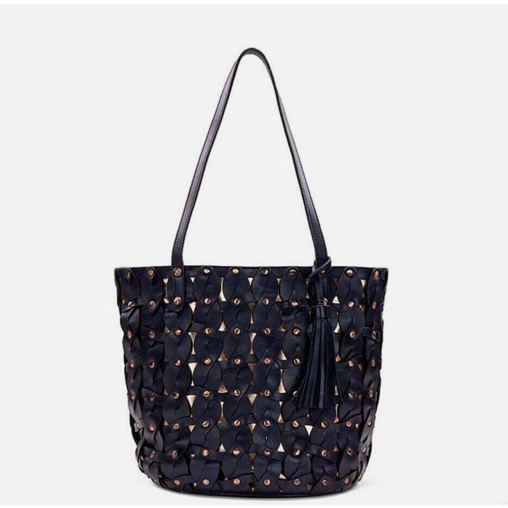 Patricia Nash Women's Twisted Braid Mizzana 100% Leather Navy Blue Tote Purse